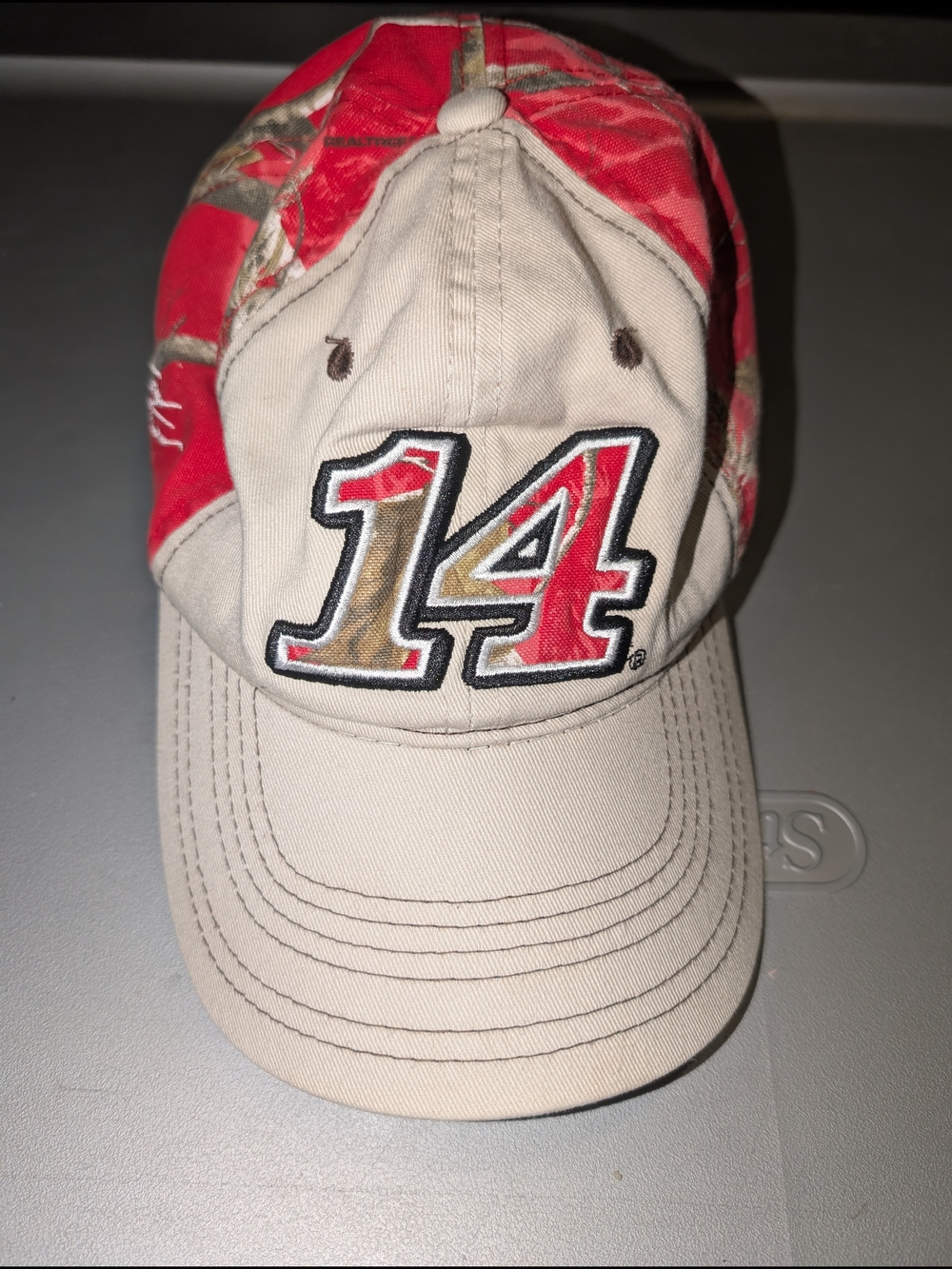 Realtree Beige and Red Kids Baseball Cap with '14' Patch